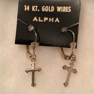 NEW 14 KT Gold Wires Trefoil Cross Earrings Alpha Artistic Canada Vin…